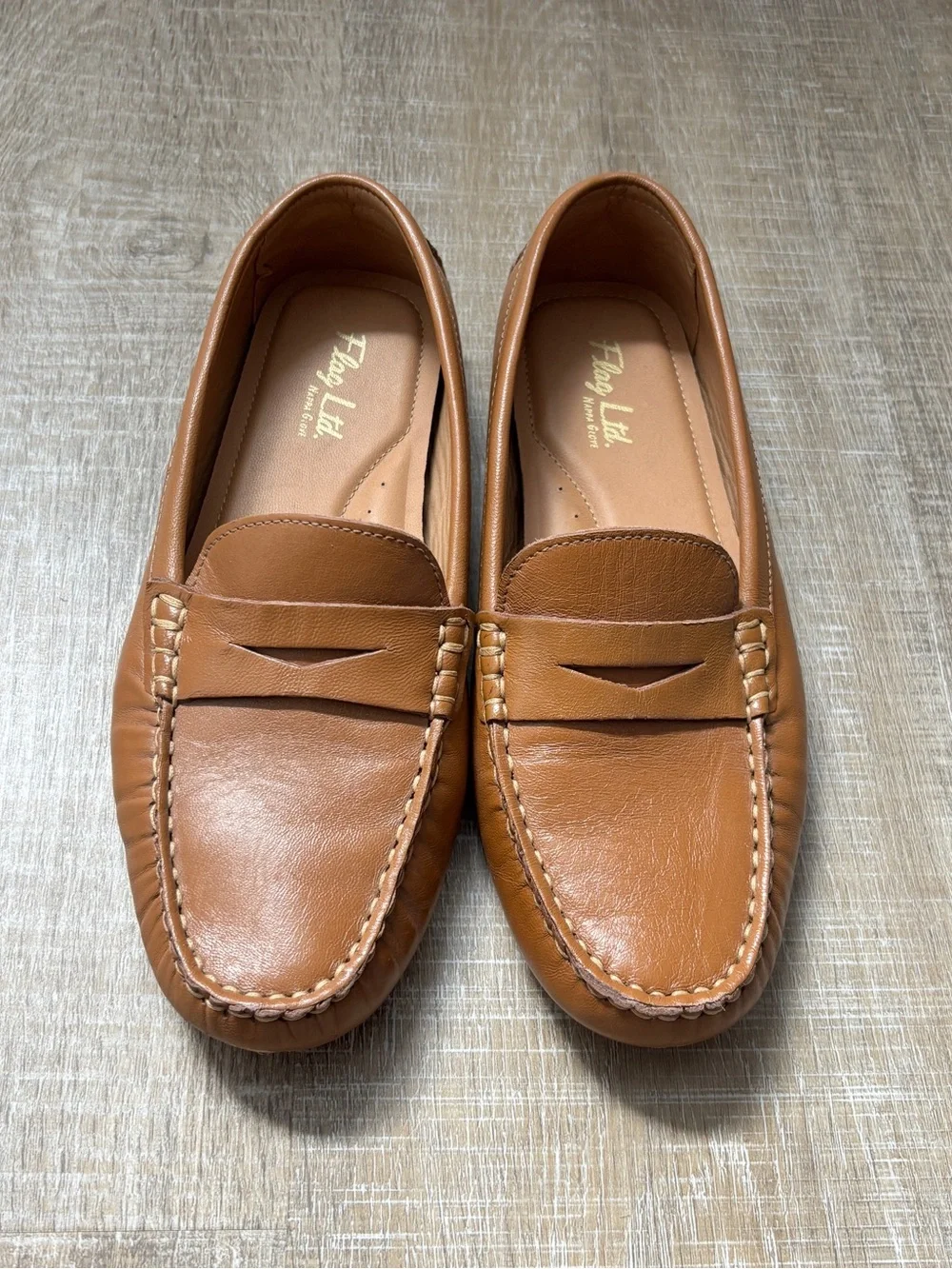 Flag LTD Morgan Leather Penny Loafers Cognac Brown Tan Slip On Shoes Women’s 6.5